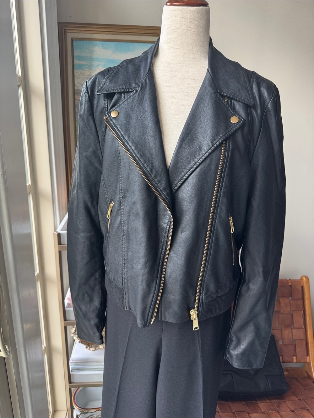 Free People Modern Vegan Bomber Jacket Moto Jacket with Gold Hardware - Picture 3 of 10